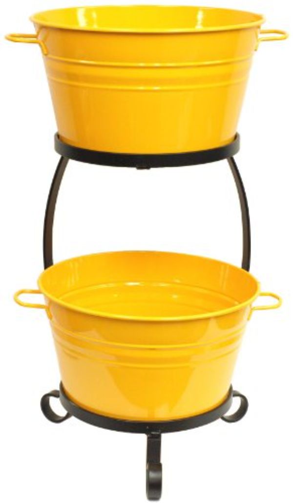Picture of HIT 8020E SAFF Enameled Galvanized Steel Double Beverage Tub with Iron Stand, Saffron