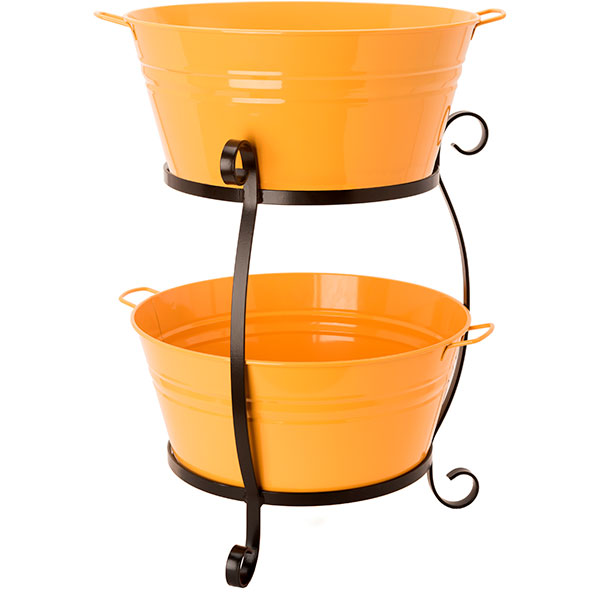Picture of HIT 8025E SAFF Enameled Galvanized Steel Double Beverage Tub with Iron Stand, Saffron