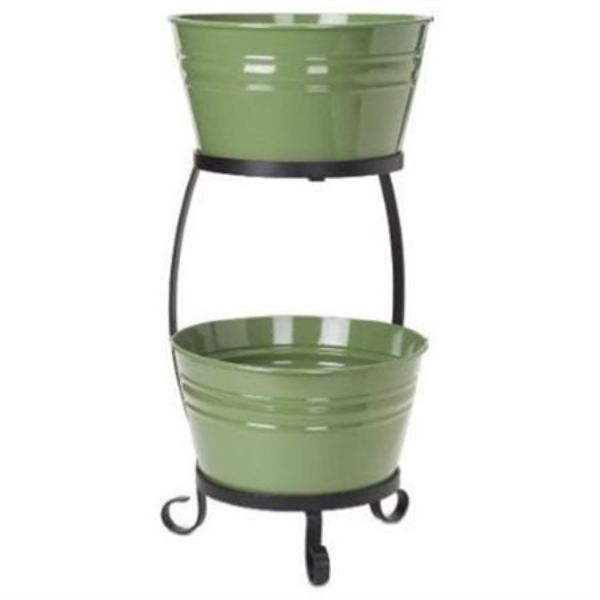 Picture of HIT 8020E SA Enameled Galvanized Steel Double Beverage Tub with Iron Stand, Sage