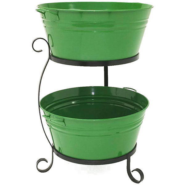 Picture of HIT 8025E SA Enameled Galvanized Steel Double Beverage Tub with Iron Stand, Sage