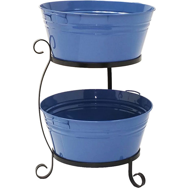 Picture of HIT 8025E B Enameled Galvanized Steel Double Beverage Tub with Iron Stand, Blue