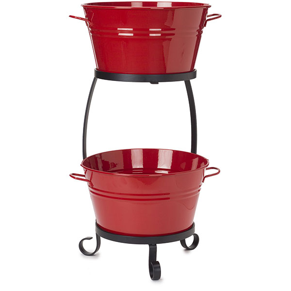 Picture of HIT 8020E XR Enameled Galvanized Steel Double Beverage Tub with Iron Stand, Red
