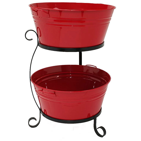Picture of HIT 8025E XR Enameled Galvanized Steel Double Beverage Tub with Iron Stand, Red