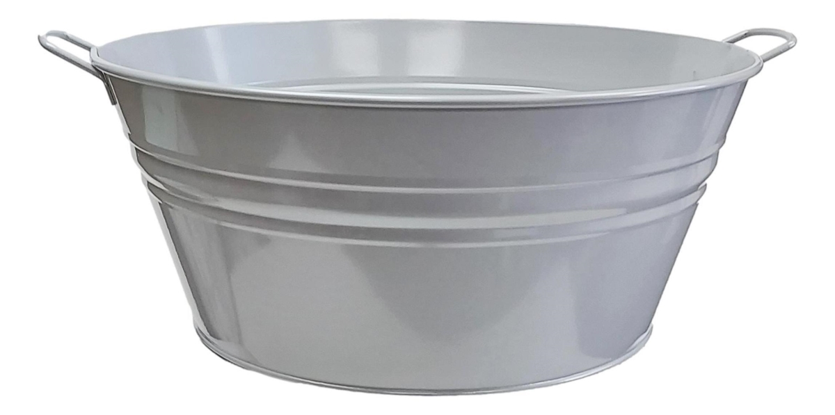 Enameled Galvanized Steel Tub, Planter, Beverage Tub, Light Gray, Silver