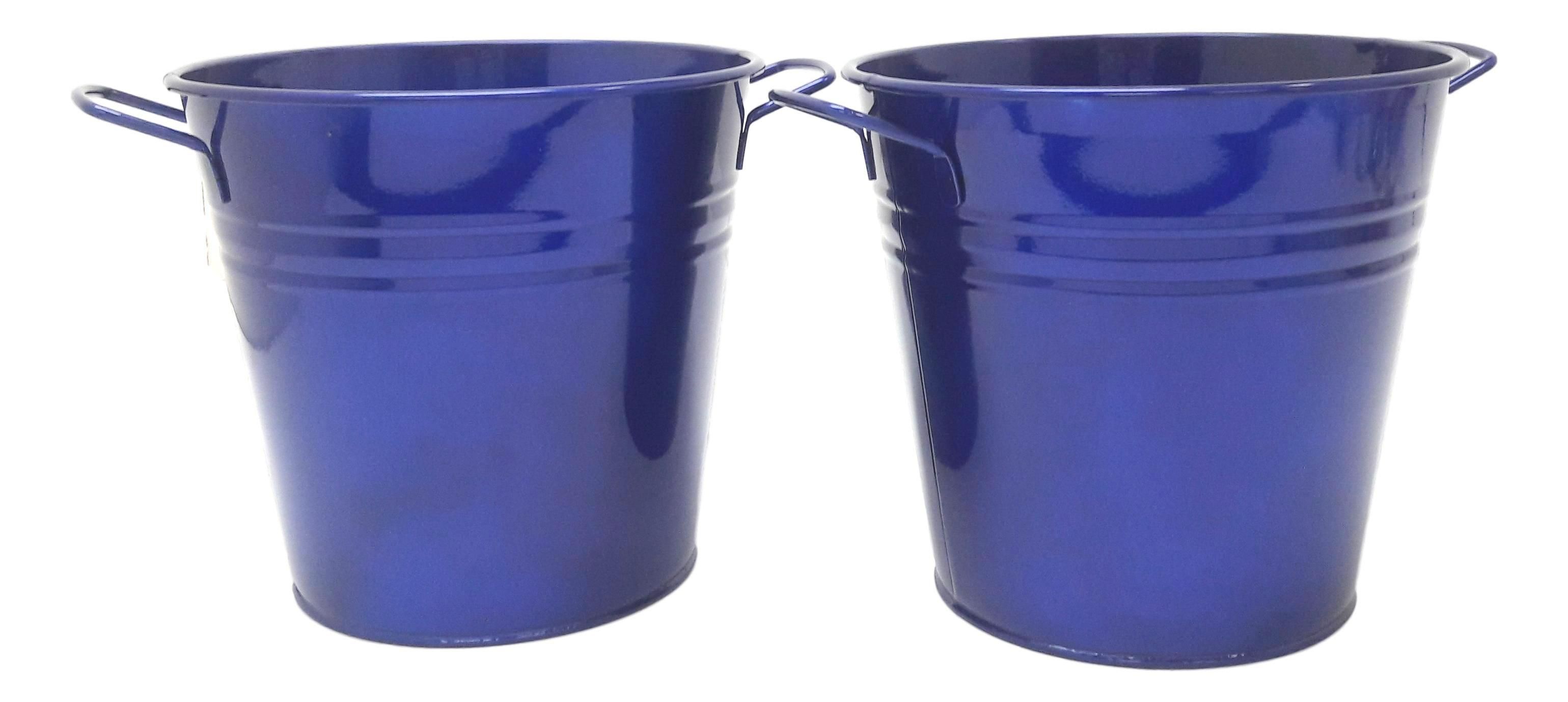 6051E B S-2 9 x 9 in. Enameled Galvanized Steel Planter, Blue - Set of 2