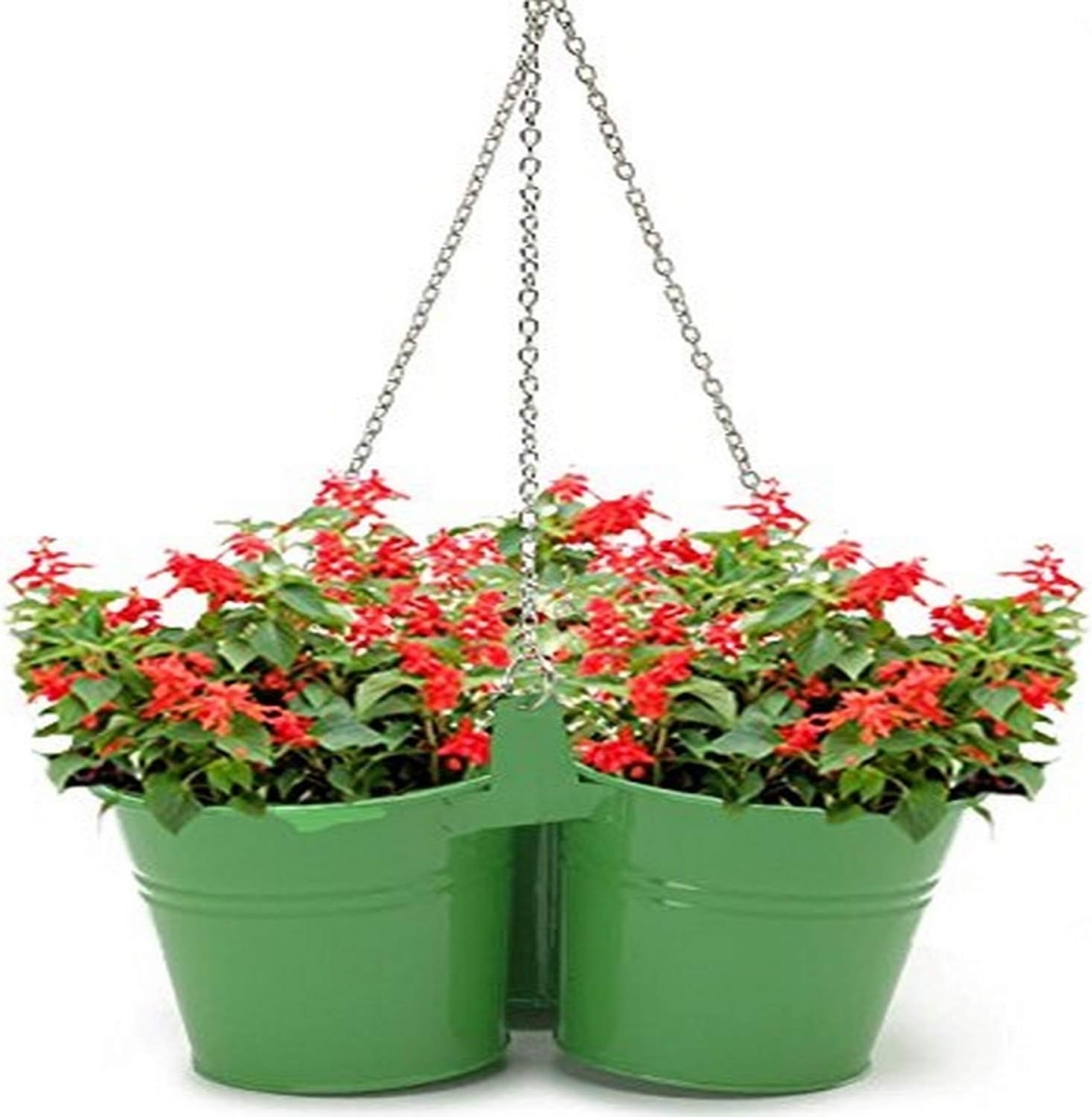 8118E AG S-2 7 x 7 x 6 in. Enameled Galvanized Steel Triple Hanging Planter for 6.5 in. Plants, Apple Green - Set of 2