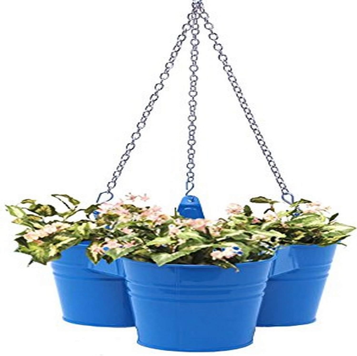8118E B S-2 7 x 7 x 6 in. Enameled Galvanized Steel Triple Hanging Planter for 6.5 in. Plants, Blue - Set of 2