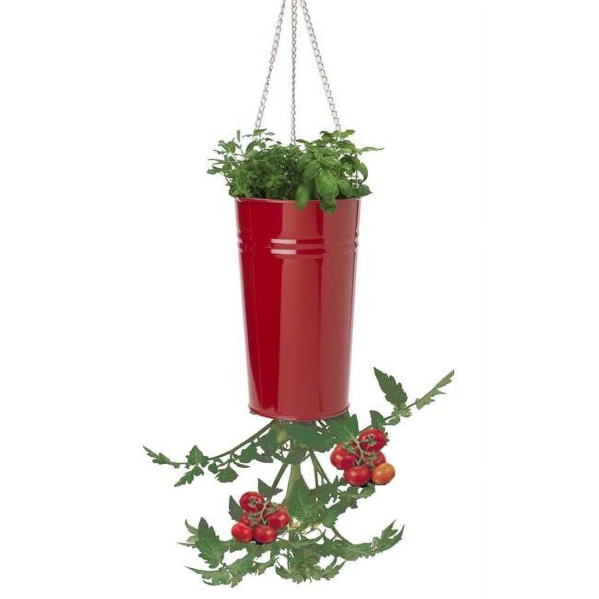 8398E Heavy Gauge Galvanized Steel Hanging Planter - Red - Set of 2 - Rustproof