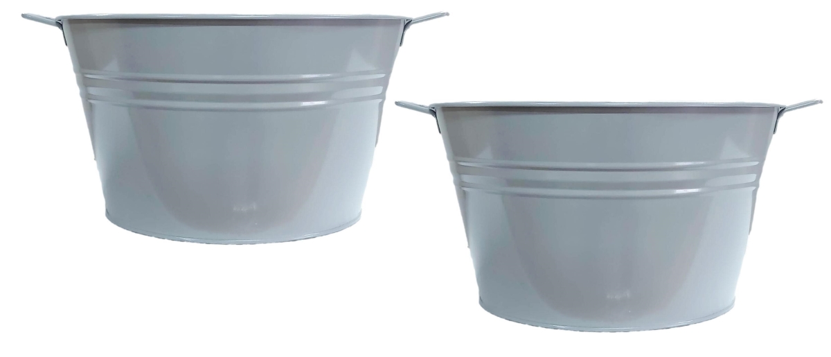 6085E LTGRY S/2 6085E LTGRY S/2 Enameled Galvanized Steel Planter / Tub, Light Gray, Set of Two.