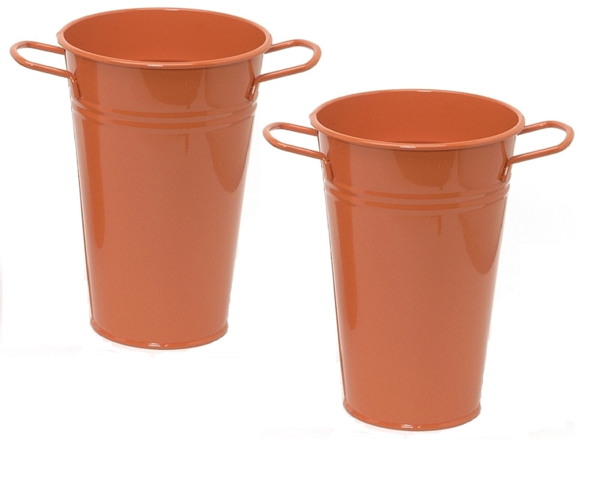 Picture of Houston International Trading  8295E TA S/2 8295E TA S/2 Enameled Galvanized Heavy Gauge Steel Vase&#44; Tangerine