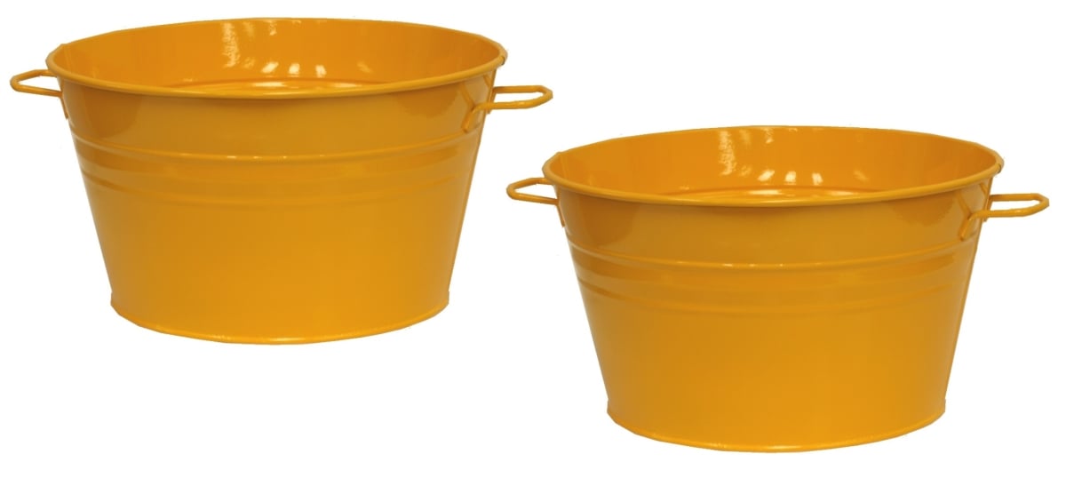 6085E SAFF S/2 6085E SAFF S/2 Enameled Galvanized Steel Planter / Tub, Saffron, Set of Two.