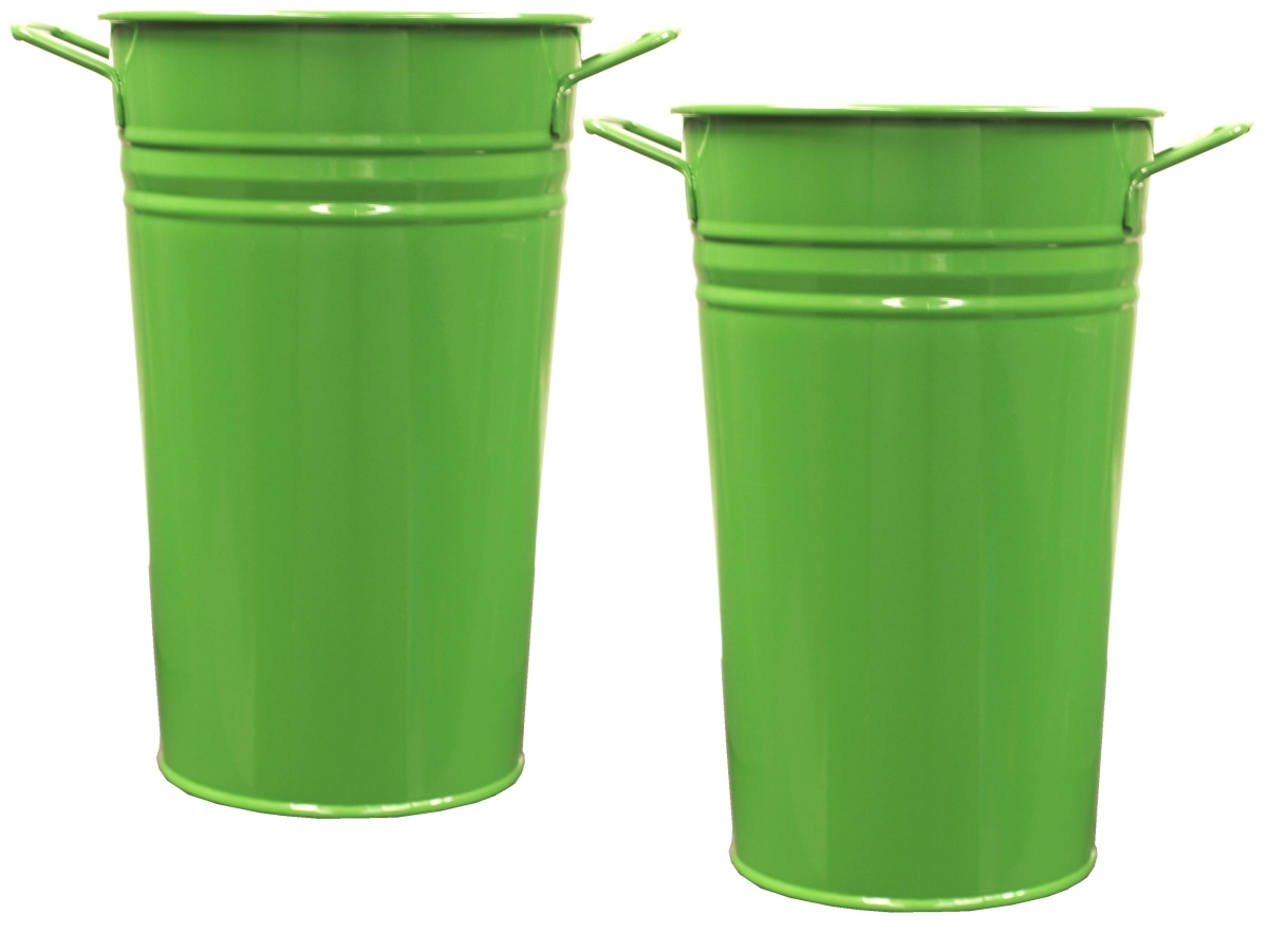 Picture of Houston International Trading  8295E AG S/2 8295E AG S/2 Enameled Galvanized Heavy Gauge Steel Vase&#44; Apple Green