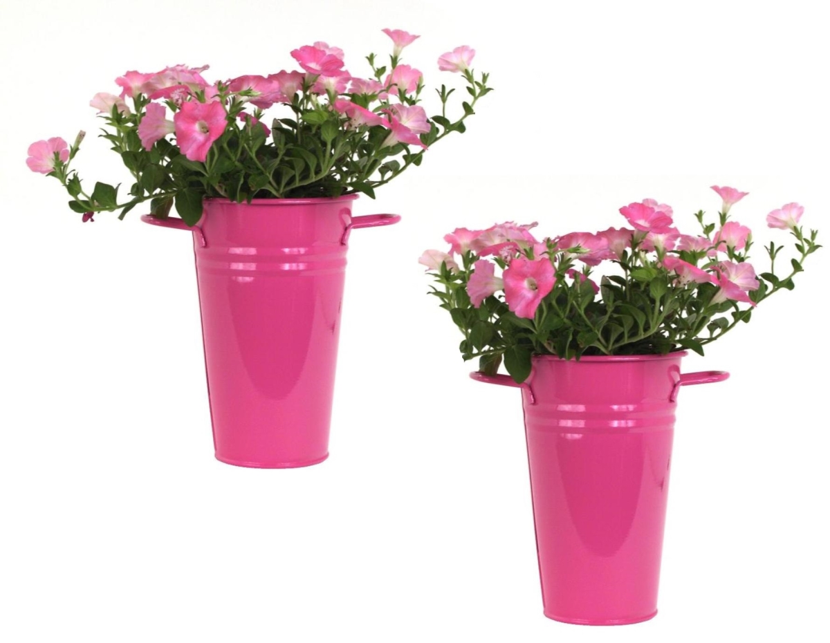 Picture of Houston International Trading  8295E HPK S/2 8295E HPK S/2 Enameled Galvanized Steel Heavy Gauge Steel Vase&#44; HotPink
