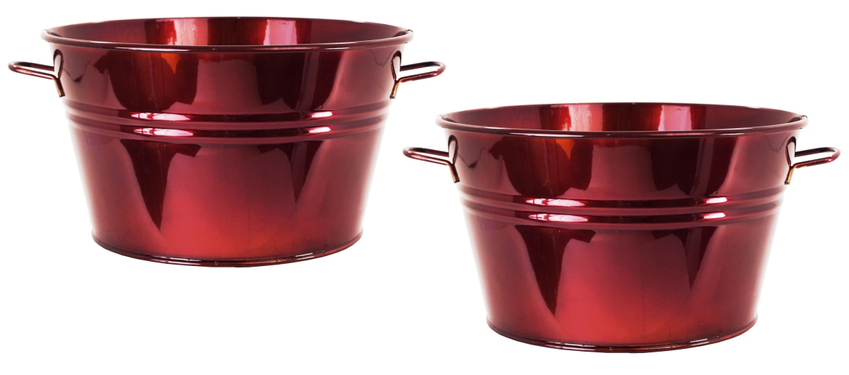 6085E GA /2 6085E GA S/2 Enameled Galvanized Steel Planter / Tub, Glazed Apple, Set of Two.
