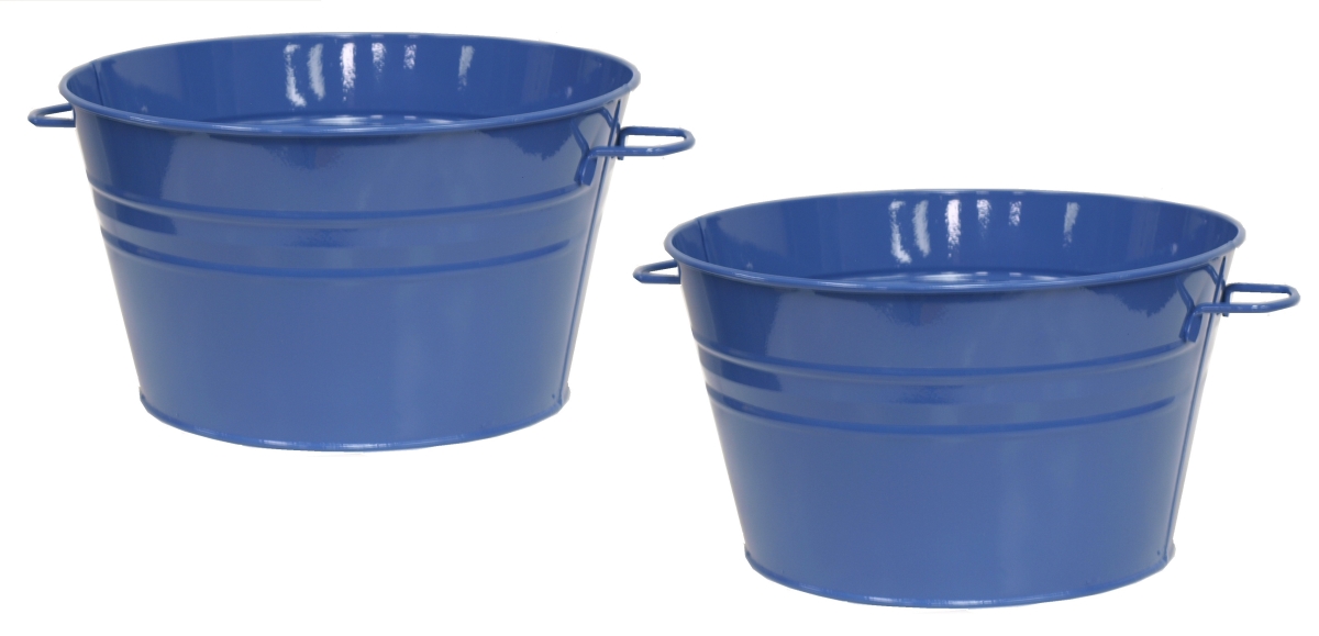 6085E B S/2 6085E B S/2Enameled Galvanized Steel Planter / Tub, Blue, Set of Two