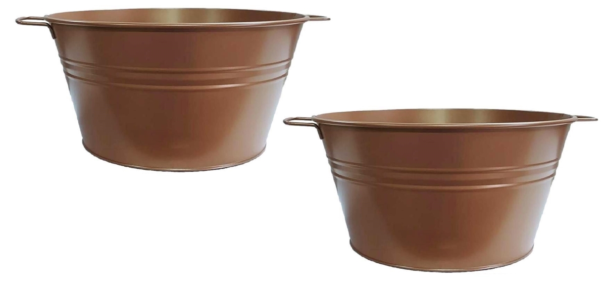 6085E GC S/2 6085E GC S/2 Enameled Galvanized Steel Planter / Tub, Gazed Caramel, Set of Two.