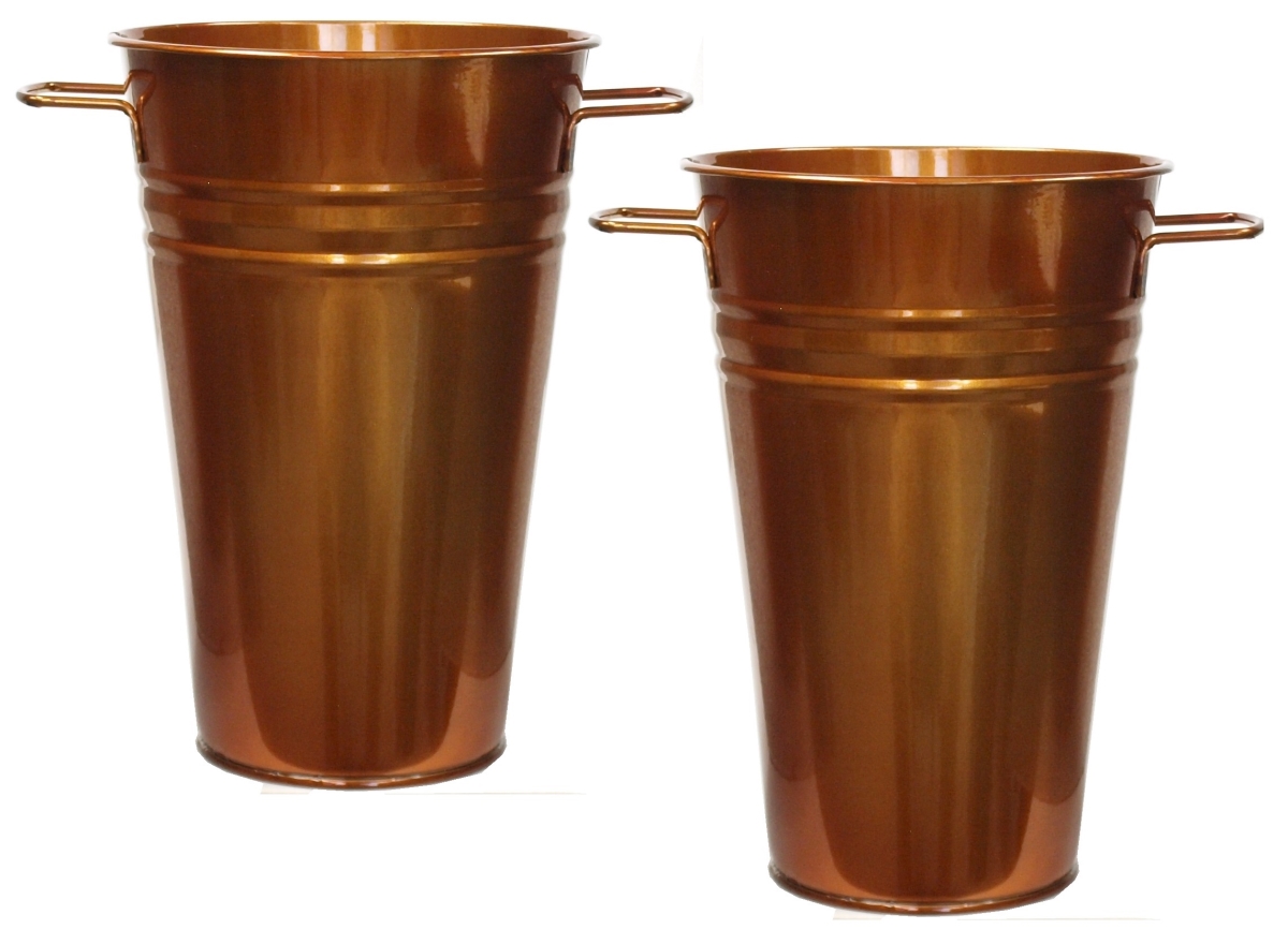 Picture of Houston International Trading  8295E GC S/2 8295E GC S/2 Enameled Galvanized Heavy Gauge Steel Vase&#44; Glazed Caramel