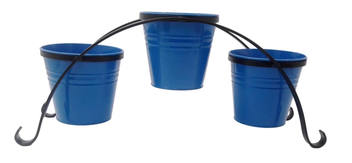 7136-3E B 7136-3E B Enameled Galvanized Planters with Iron Stand, Blue