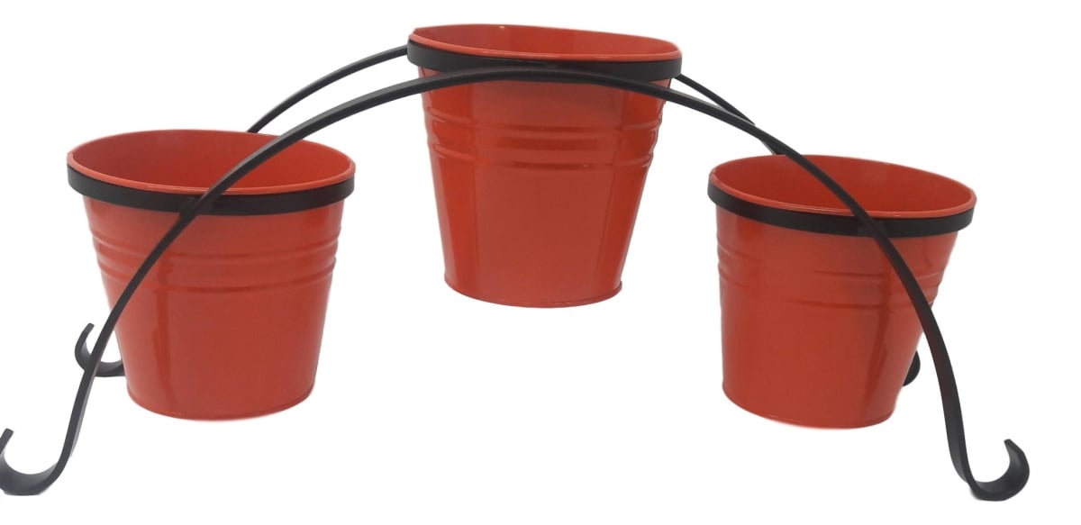 7136-3E TA 7136-3E TA Enameled Galvanized Planters with Iron Stand, Tangerine