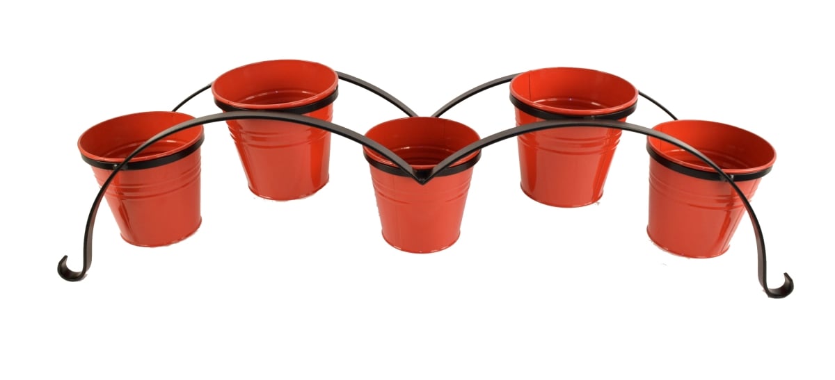 7136-5E TA 7136-5E TA Enameled Galvanized Planters with Iron Stand, Tangerine