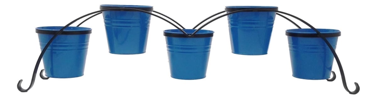 7136-5E B 7136-5E B Enameled Galvanized Planters with Iron Stand, Blue
