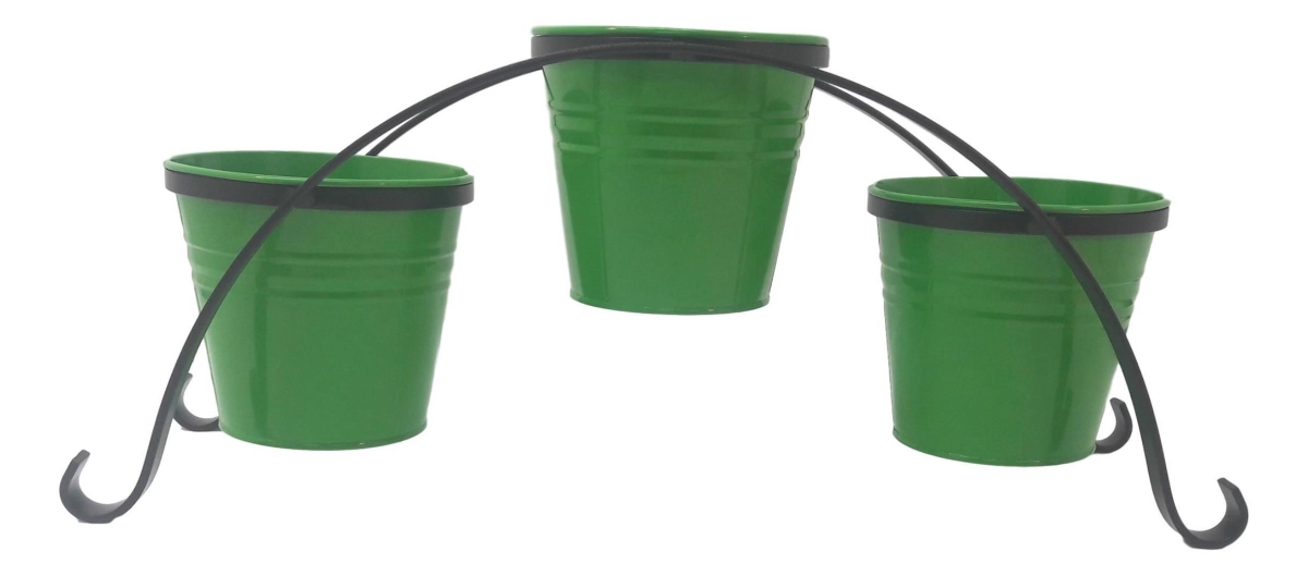 7136-3E AG 7136-3E AG Enameled Galvanized Planters with Iron Stand, Apple Green