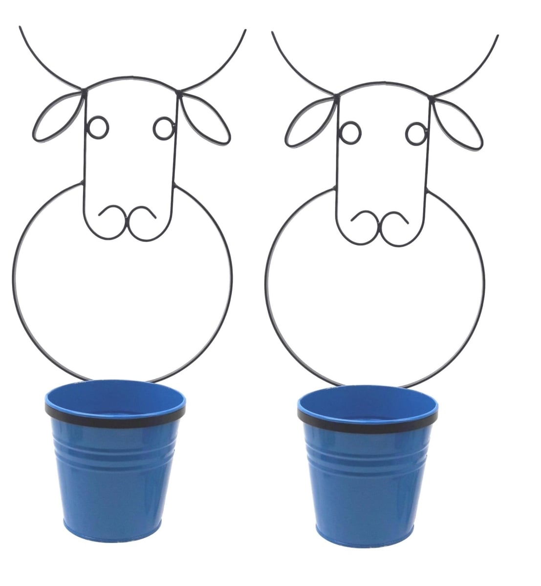 0356E B S/2 0356E B S/2 Enameled Galvanized Steel Wall Planter with iron holder, S/2 Blue