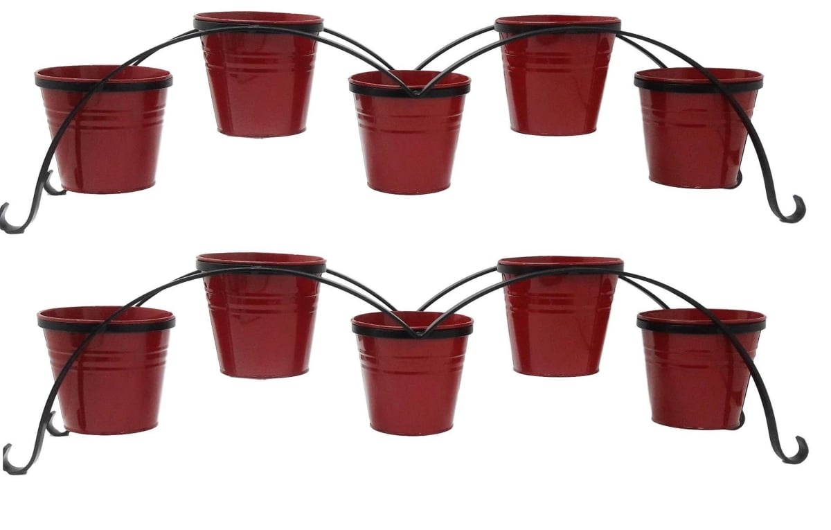7136-5E XR S/2 7136-5E XR S/2 Enameled Galvanized Planters with Iron Stand, Red