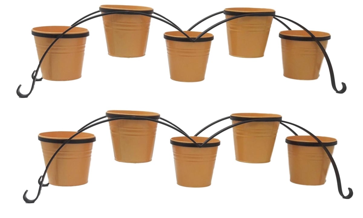 7136-5E SAFF S/2 7136-5E SAFF S/2 Enameled Galvanized Planters with Iron Stand, Saffron