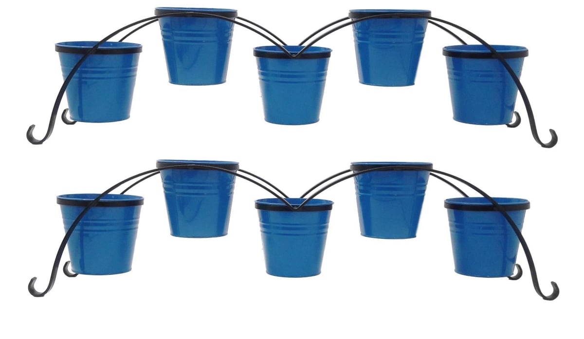 7136-5E B S/2 7136-5E B S/2 Enameled Galvanized Planters with Iron Stand, Blue