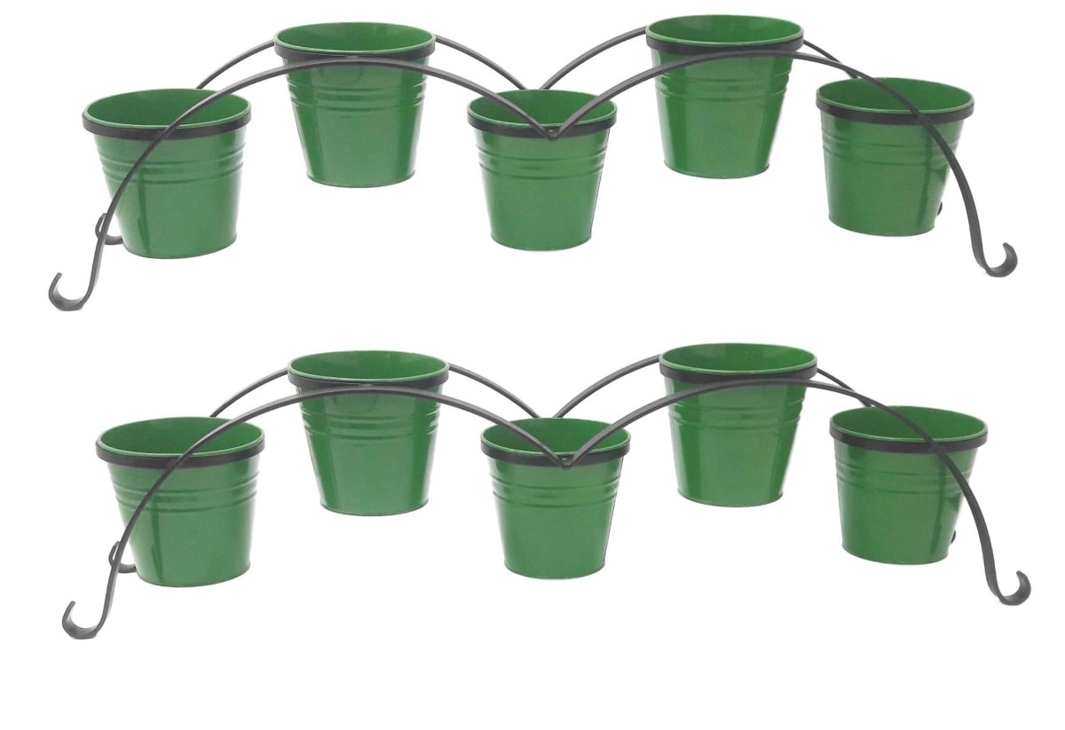7136-5E SA S/2 7136-5E SA S/2 Enameled Galvanized Planters with Iron Stand, Sage