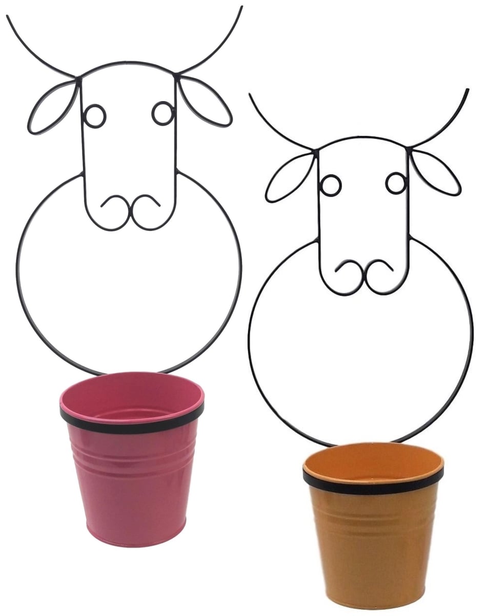 0356E HPK-SAFF S/2 0356E HPK-SAFF S/2 Enameled Galvanized Steel Wall Planter with iron holder