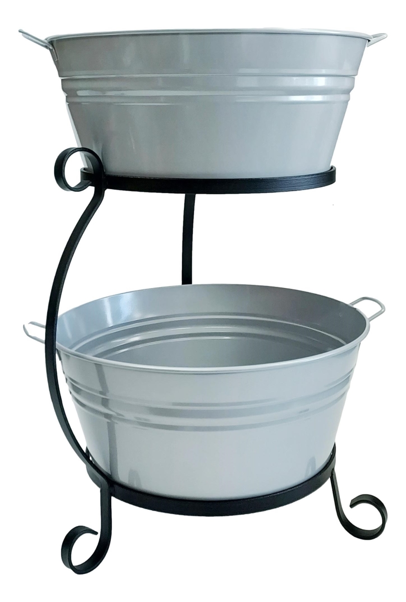 8025E LTGRY 8025E LTGRY Enameled Galvanized Steel Double Beverage Tub with Iron Stand, Light Gray