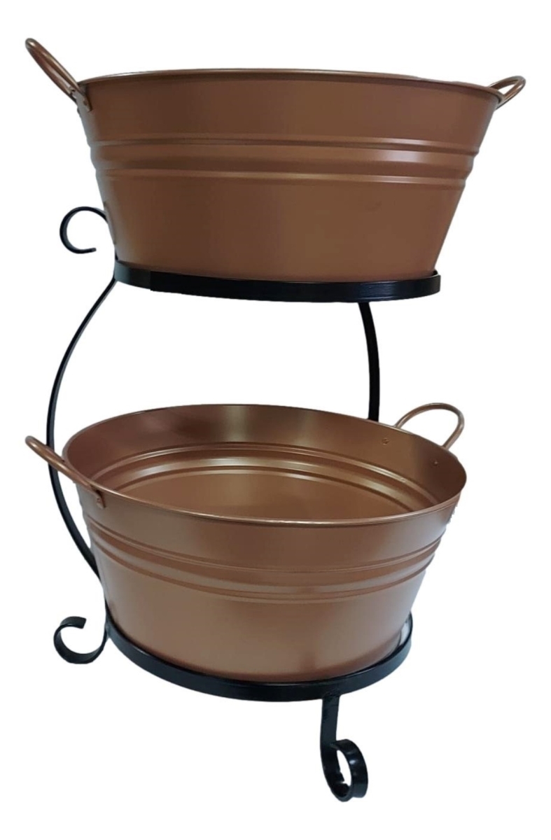 Enameled Galvanized Steel Double Beverage Tub with Iron Stand - Glazed Caramel