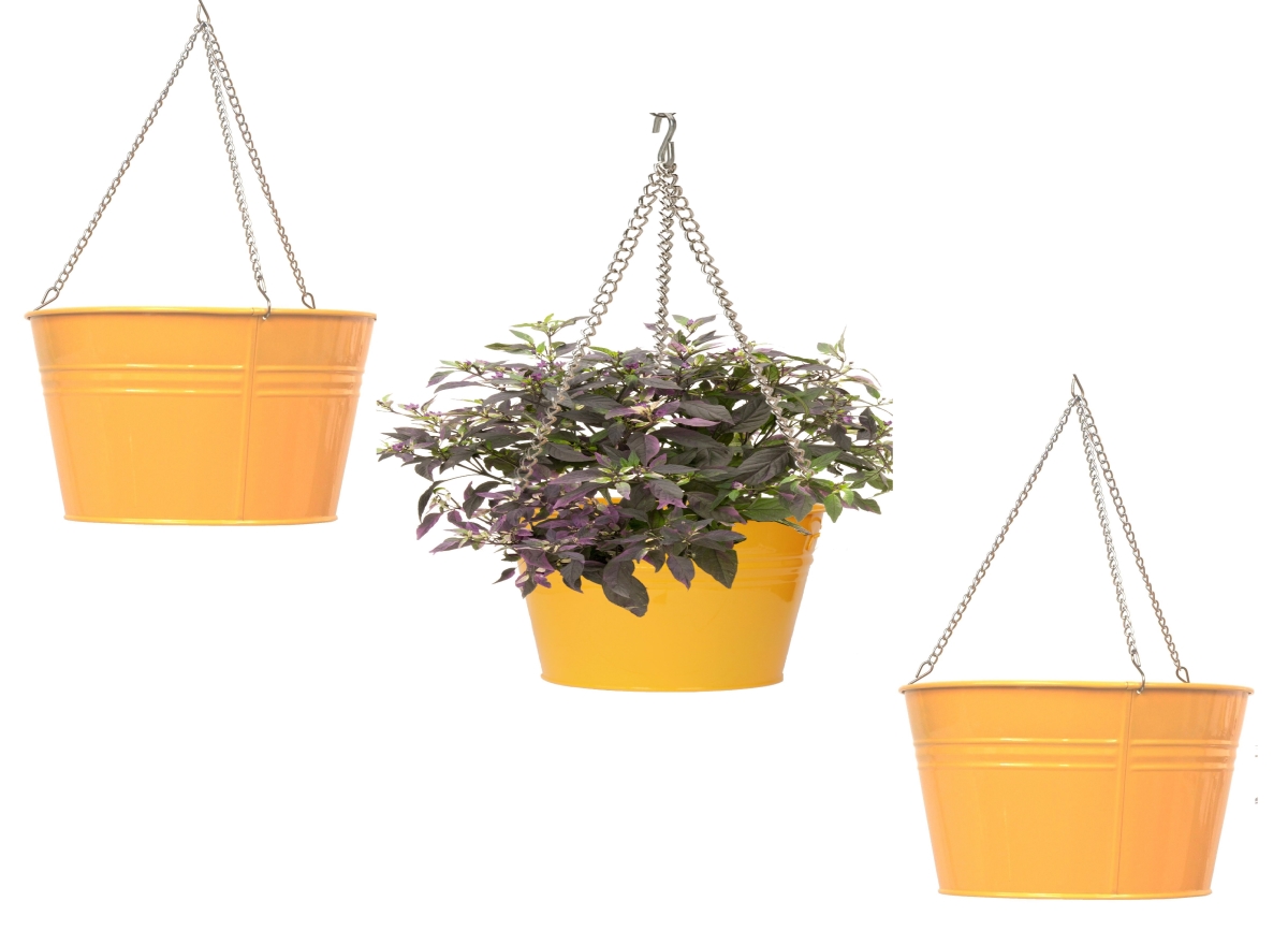 8370ESAFF S/3 Enameled Galvanized Steel Hanging Planter Set of Three