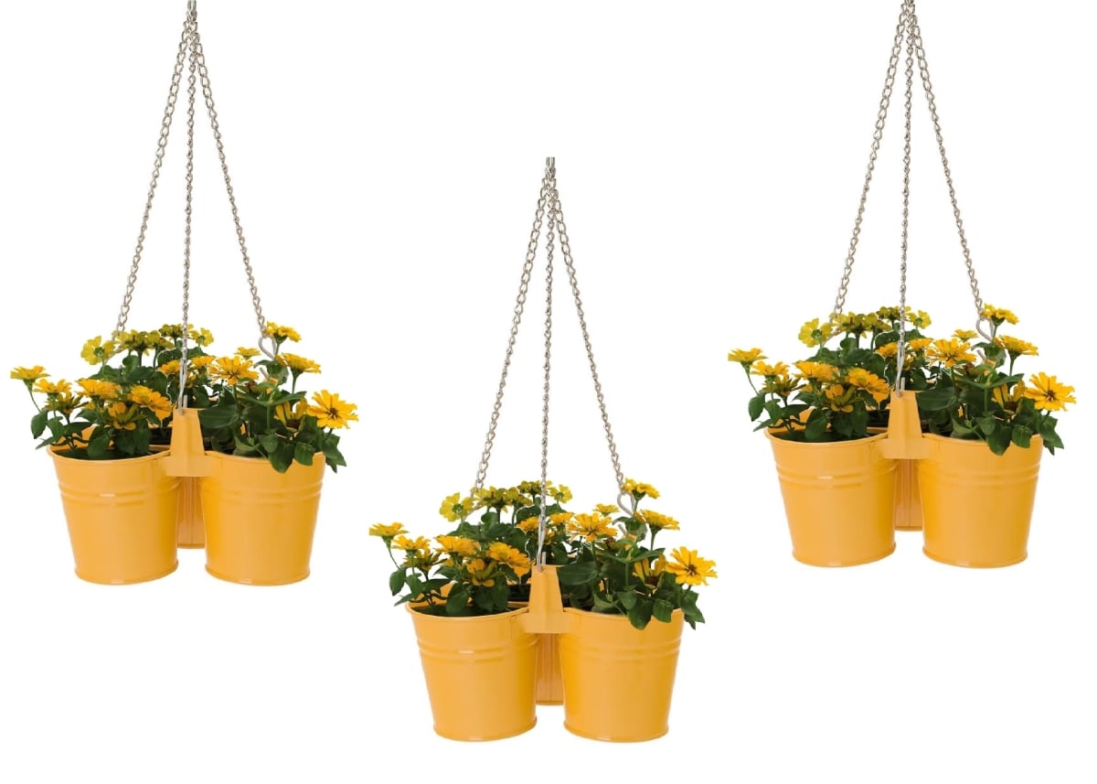 8117E S/3 SAFF Enameled Galvanized Steel Triple Hanging Planter, Set o Three