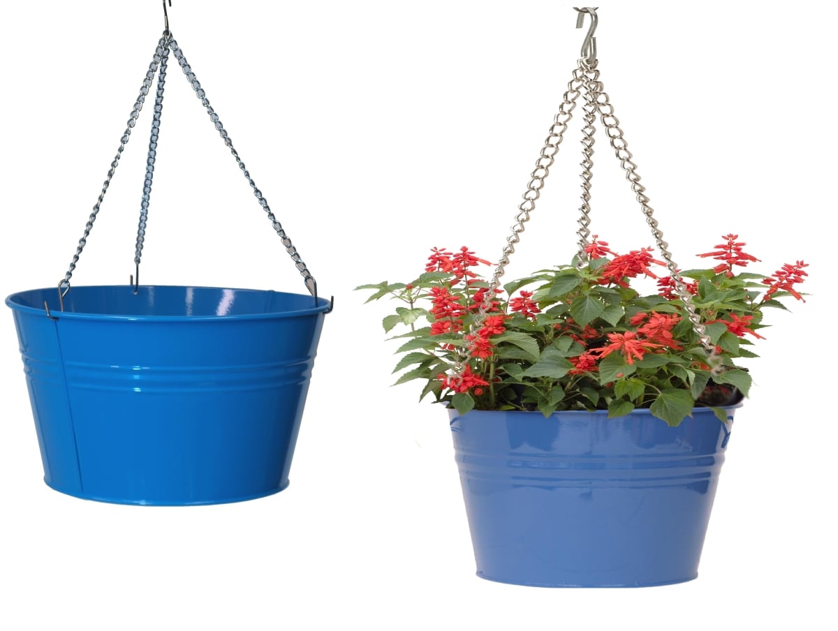 8370E B S/2 Enameled Galvanized Steel Hanging Planter Set of Two