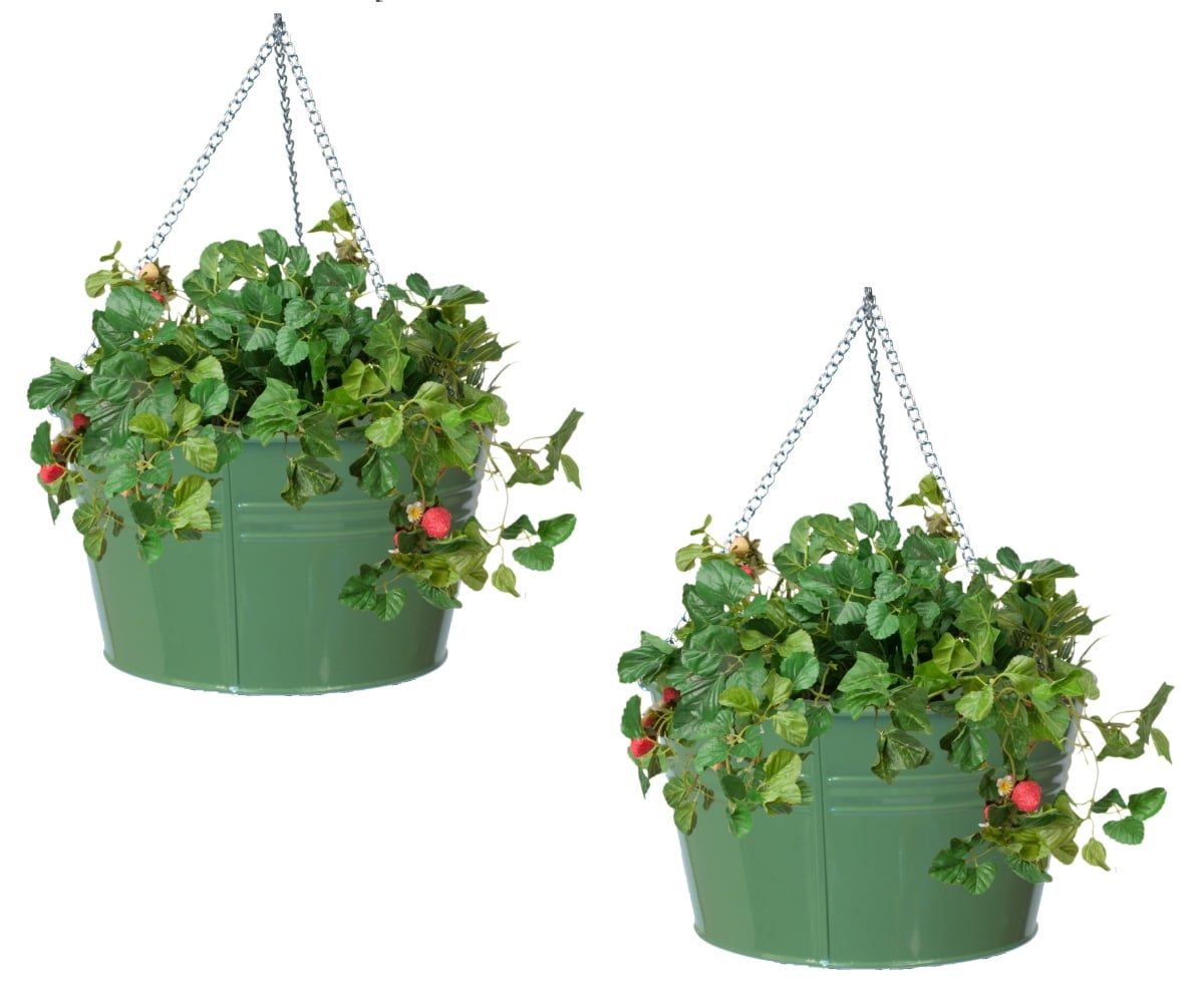 8370E SA S/2 Enameled Galvanized Steel Hanging Planter Set of Two