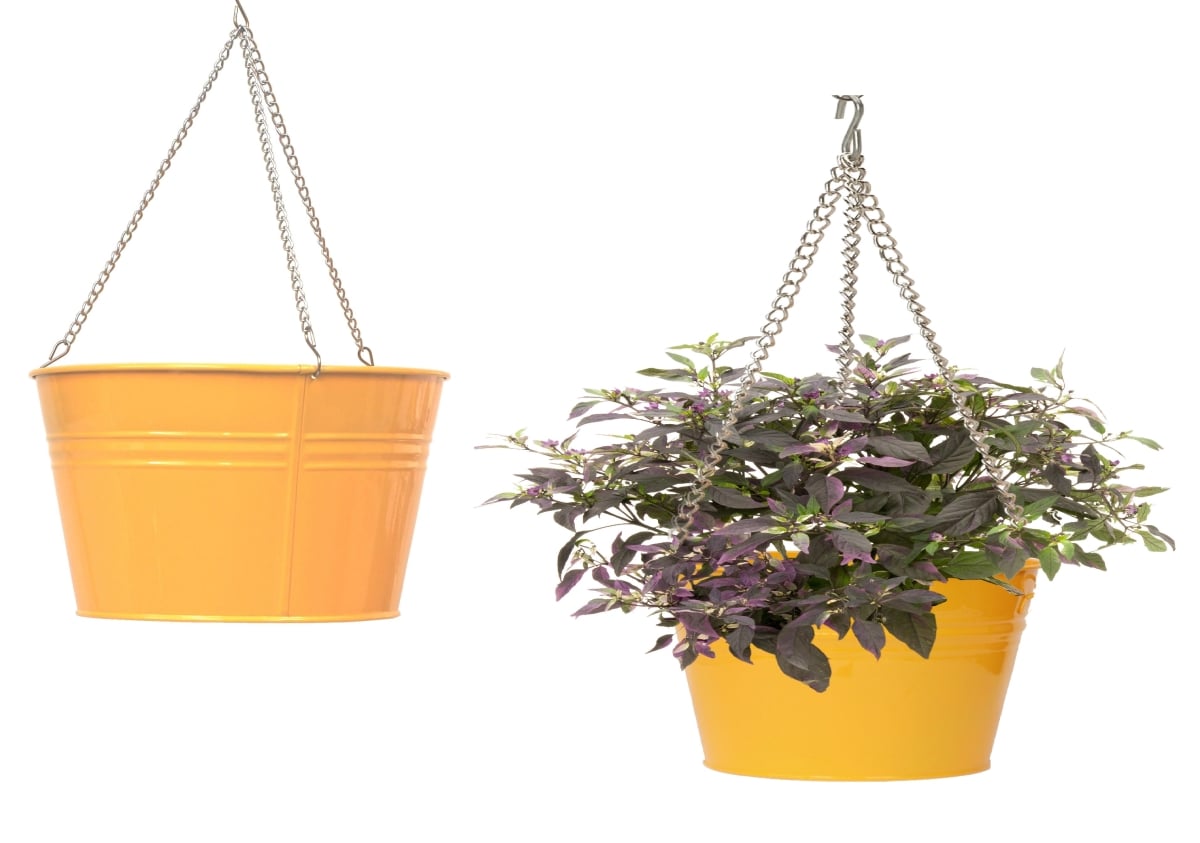 8370E SAFF S/2 Enameled Galvanized Steel Hanging Planter Set of Two