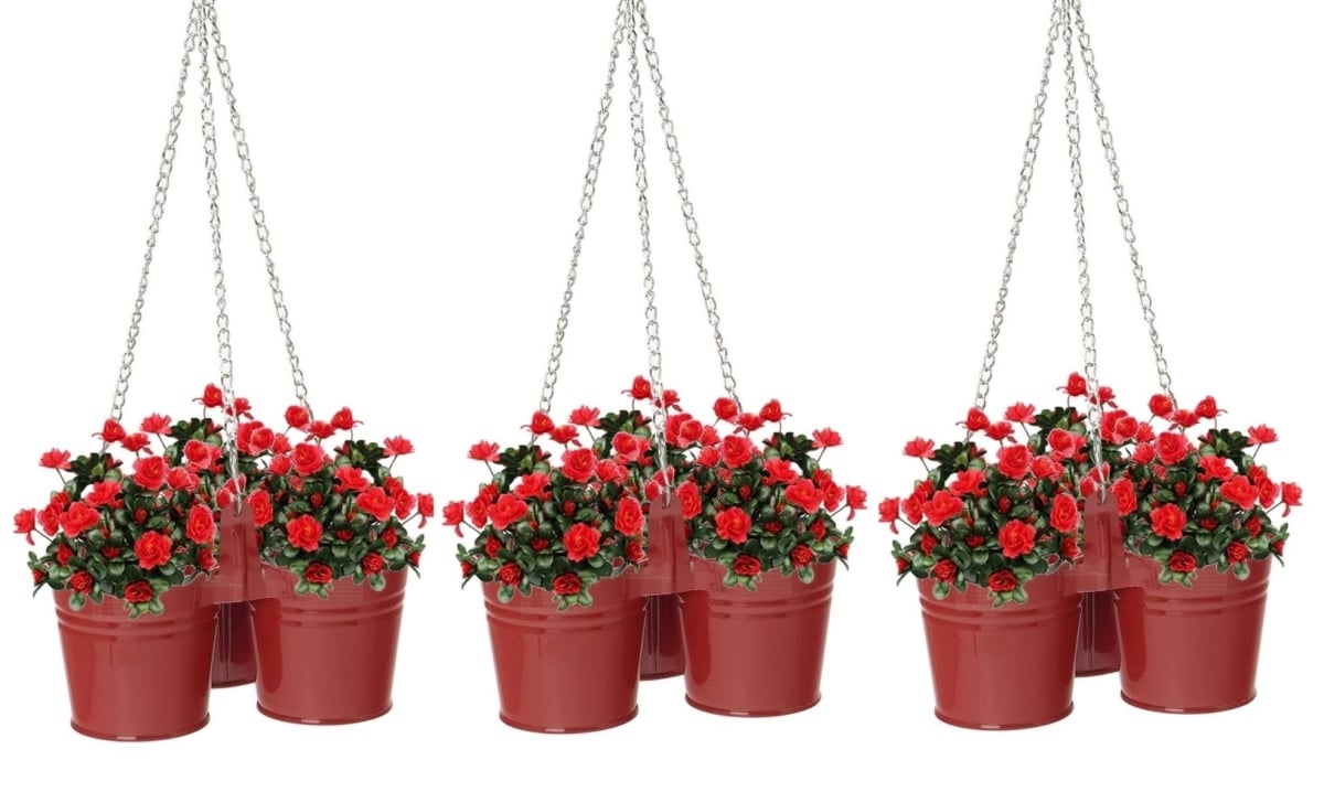 8117E S/3 XR Enameled Galvanized Steel Triple Hanging Planter, Set o Three