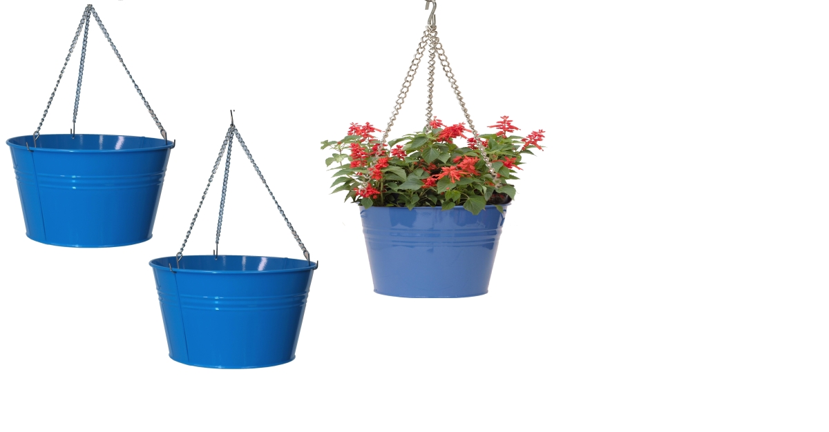 8370E B/3 Enameled Galvanized Steel Hanging Planter Set of Three