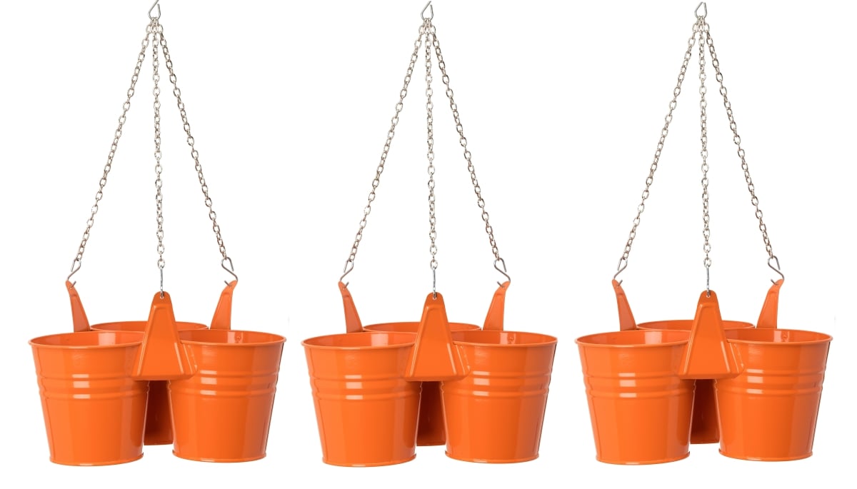 8117E S/3 TA Enameled Galvanized Steel Triple Hanging Planter, Set o Three