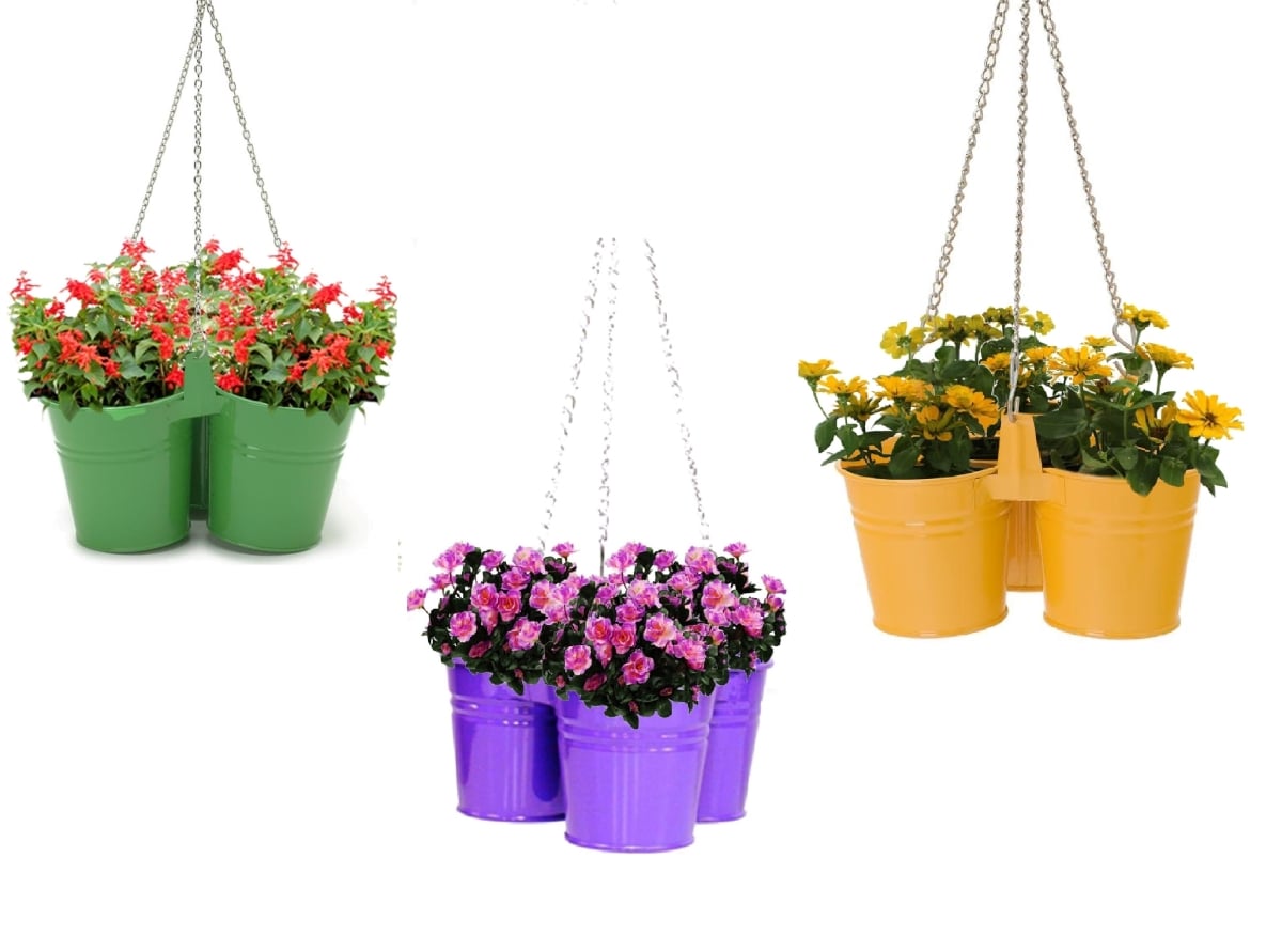 8117E S/3 AG-SAFF-V Enameled Galvanized Steel Triple Hanging Planter, Set o Three