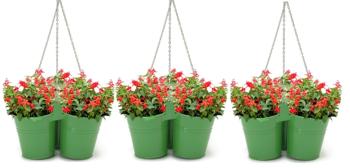 8117E S/3 AG Enameled Galvanized Steel Triple Hanging Planter, Set o Three