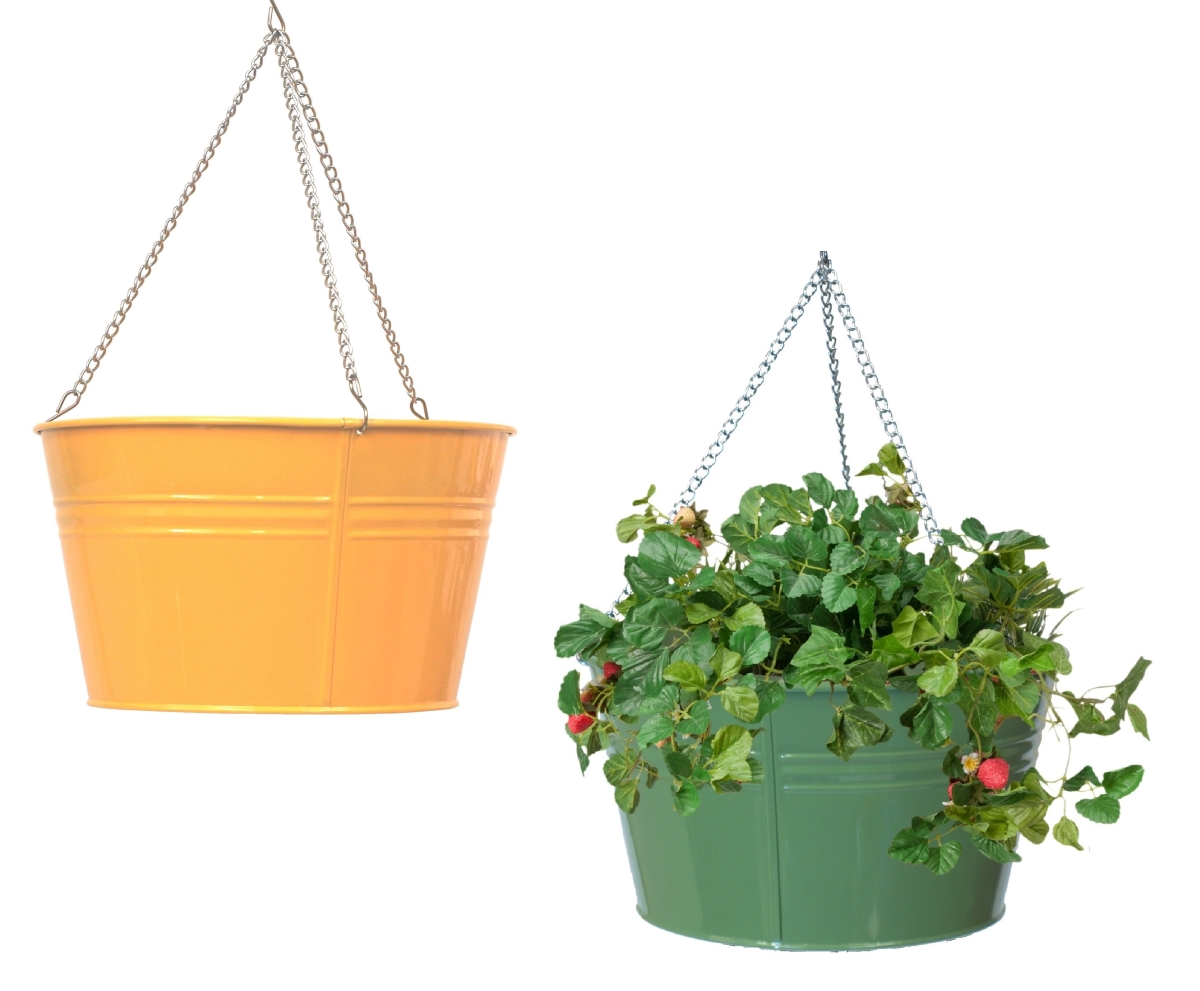 8370E SA-SAFF S/2 Enameled Galvanized Steel Hanging Planter Set of Two