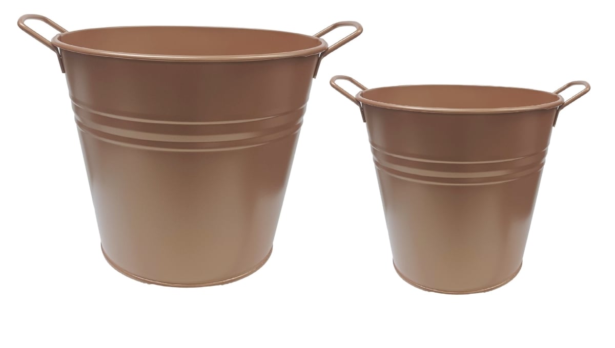 6051-8135E GC S/2 Enameled Galvanized Planter set for 6.5' and 8' plants.