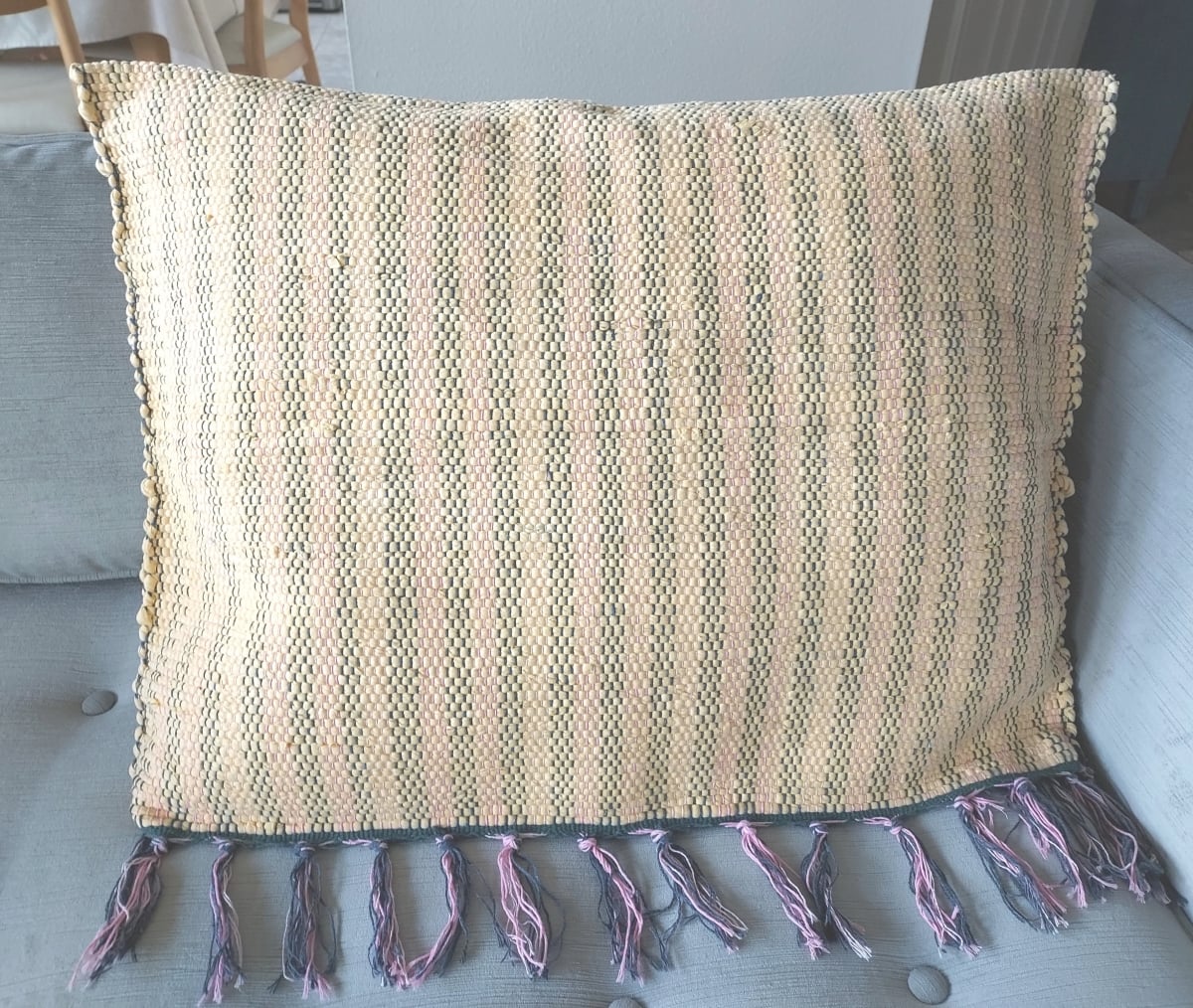 RR01-PLW Lt. Yellow Light Yellow Multicolor Striped Hand-woven Cotton Throw Pillow