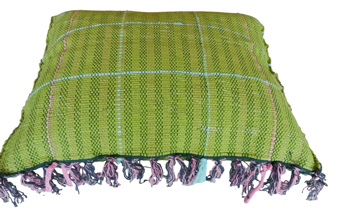 RR01-PLW Green Green Multicolor Striped Hand-woven Cotton Throw Pillow
