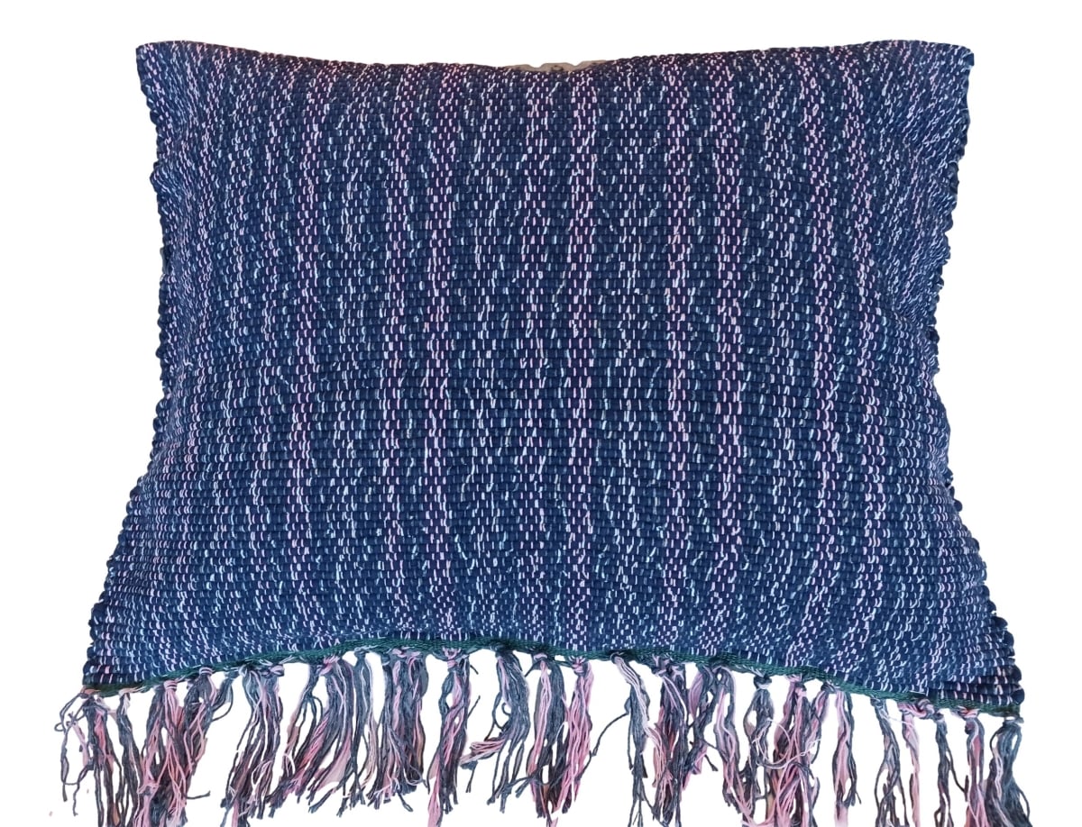 RR01-PLW Navy Blue Navy Blue Multicolor Striped Hand-woven Cotton Throw Pillow