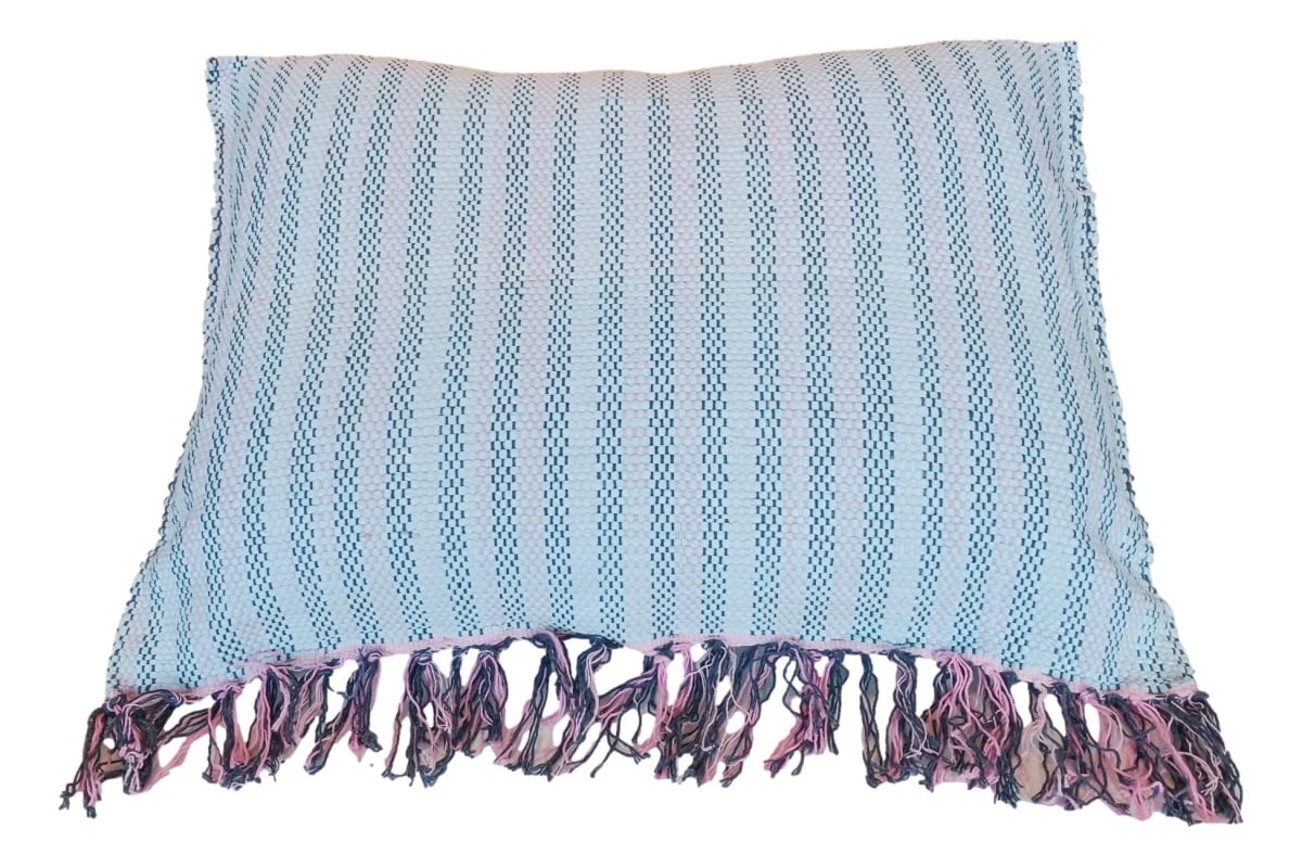RR01-PLW Blue Green Multicolor Striped Hand-woven Cotton Throw Pillow